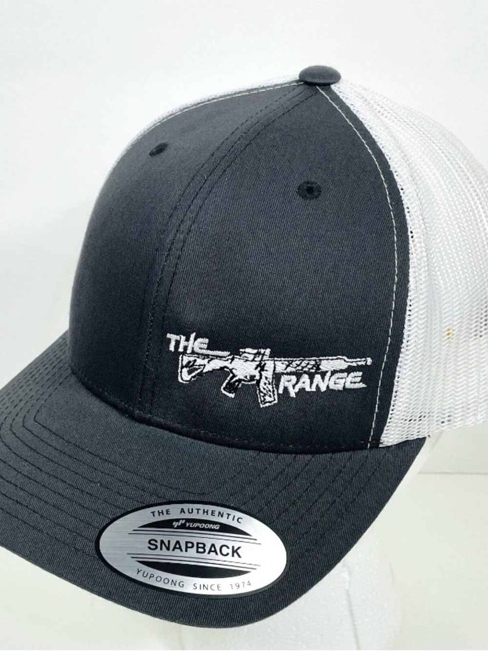 The Range Long Riffle Embroidered Gray and White Snapback Trucker Baseball Cap